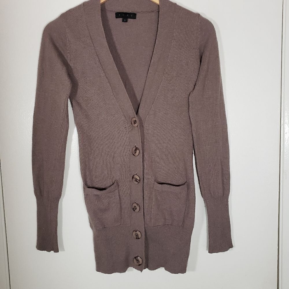 TCEC Angora Wool Blend V Neck Cardigan Sweater Size S